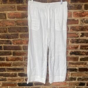Kenar 100% Linen White Wide Leg Drawstring Pants Women's Size Small